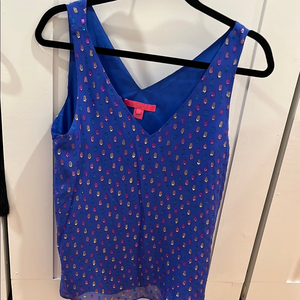 Lilly Pulitzer Blue Sleeveless Tank Top with Red Anchor Print